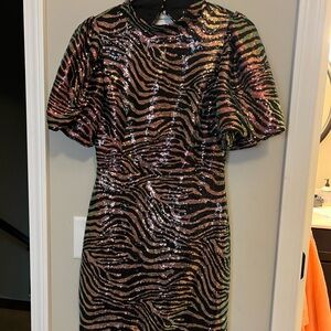 Fate Sequin Zebra Mini Dress - Black and Gold